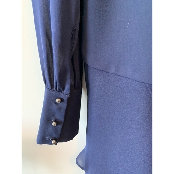 Parker Navy Kenji  Silk mix Ruffle V-neck Long Sleeves Dress Size XS - Picture 7 of 14